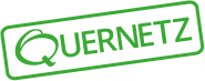 Das Logo zeigt den Schriftzug Quernetz in Großbuchstaben und grüner Farbe. Mit der durchgängigen grünen Umrandung wirkt es wie ein Stempel.